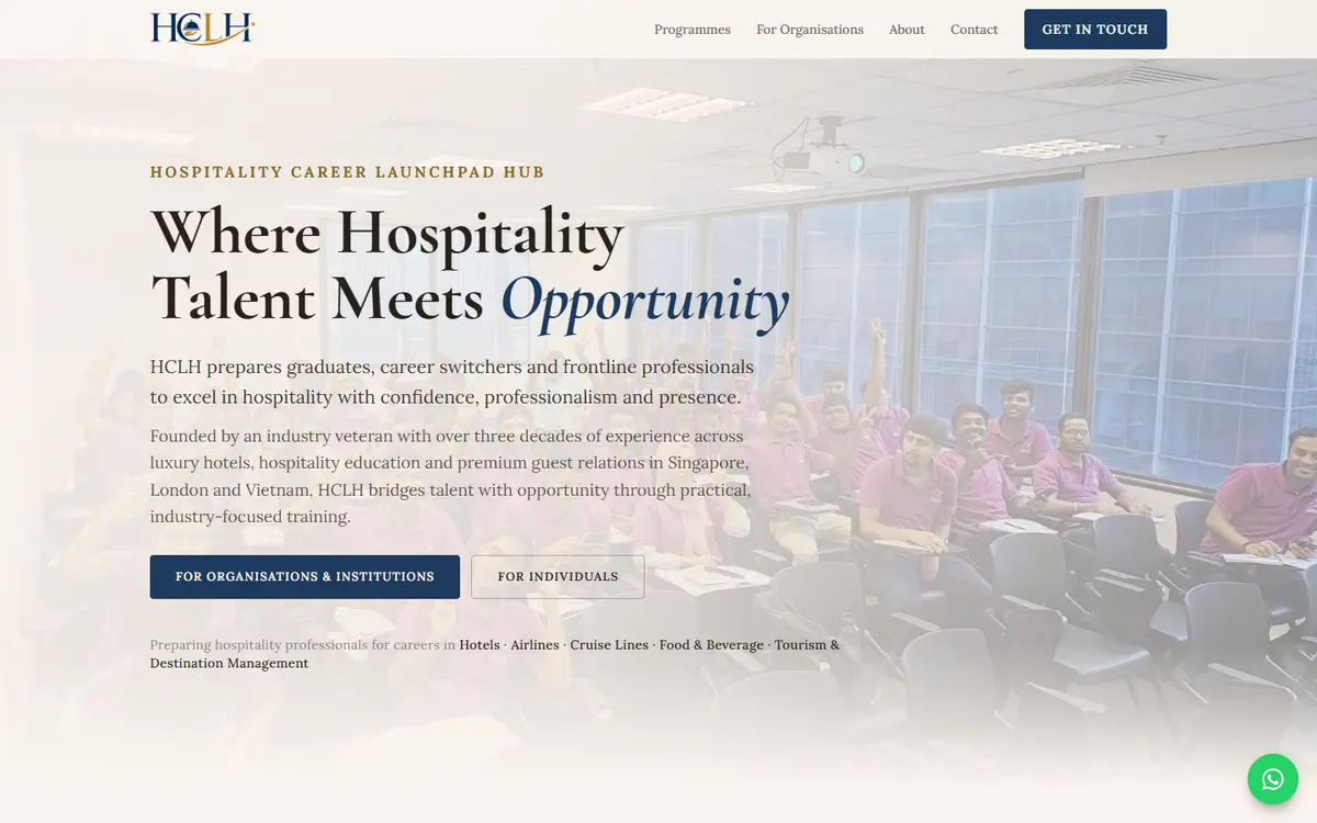 HCLH: web design for a hospitality training business in Singapore, by DayThree Studio